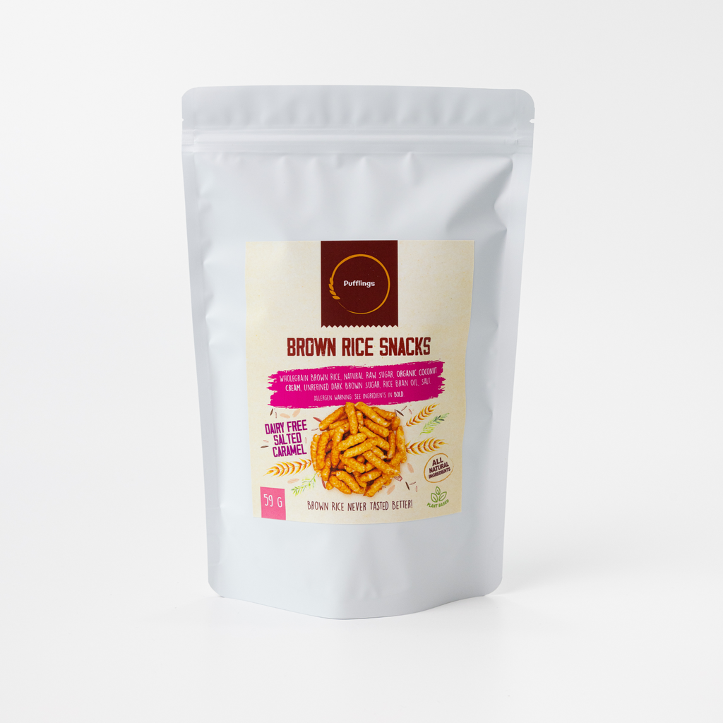Indulge in a sweet and salty snacking experience with our all-natural and delicious brown rice snacks, now available in salted caramel flavor.